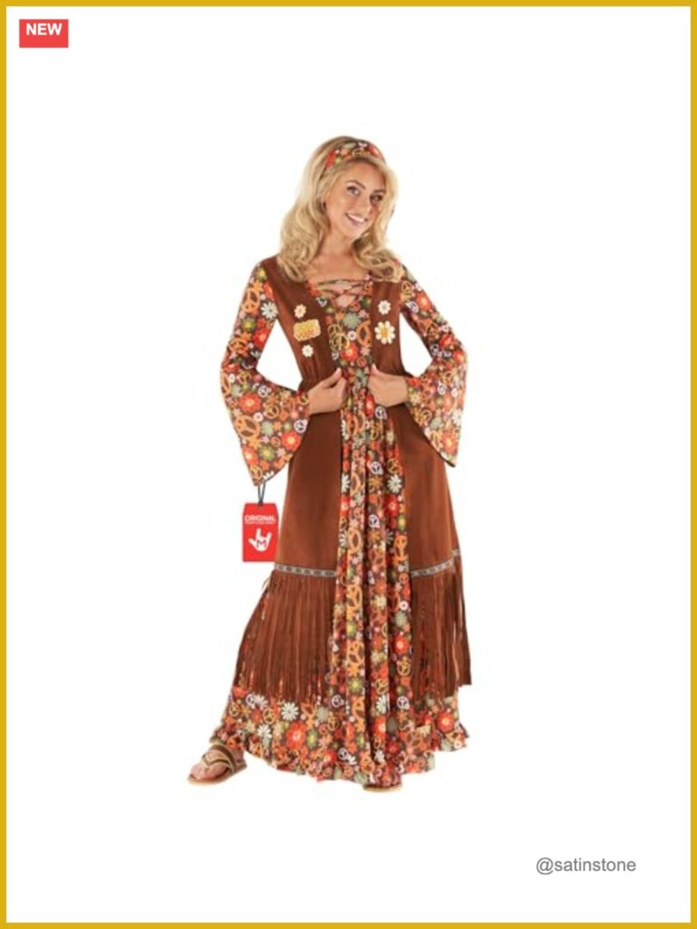 Hippie Costume Women Floral Dress Fringe Vest Halloween 70s
